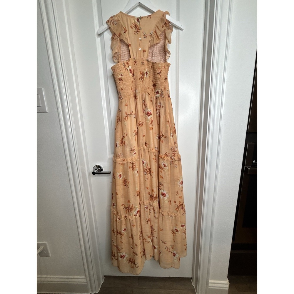 Melloday Women's Large Peach‎ Boho Floral Smocked  Tiered Maxi Dress - Picture 7 of 16